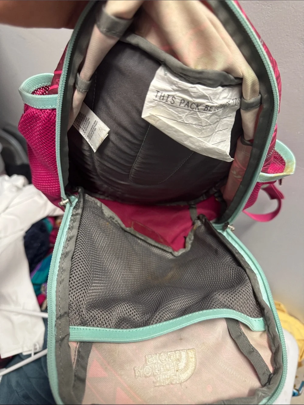 The North Face Kids Pink Backpack with Mint Trim